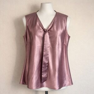 Anne Klein 1X Lilac Satin Sleeveless Tie Neck Blouse Women's Plus Size Top